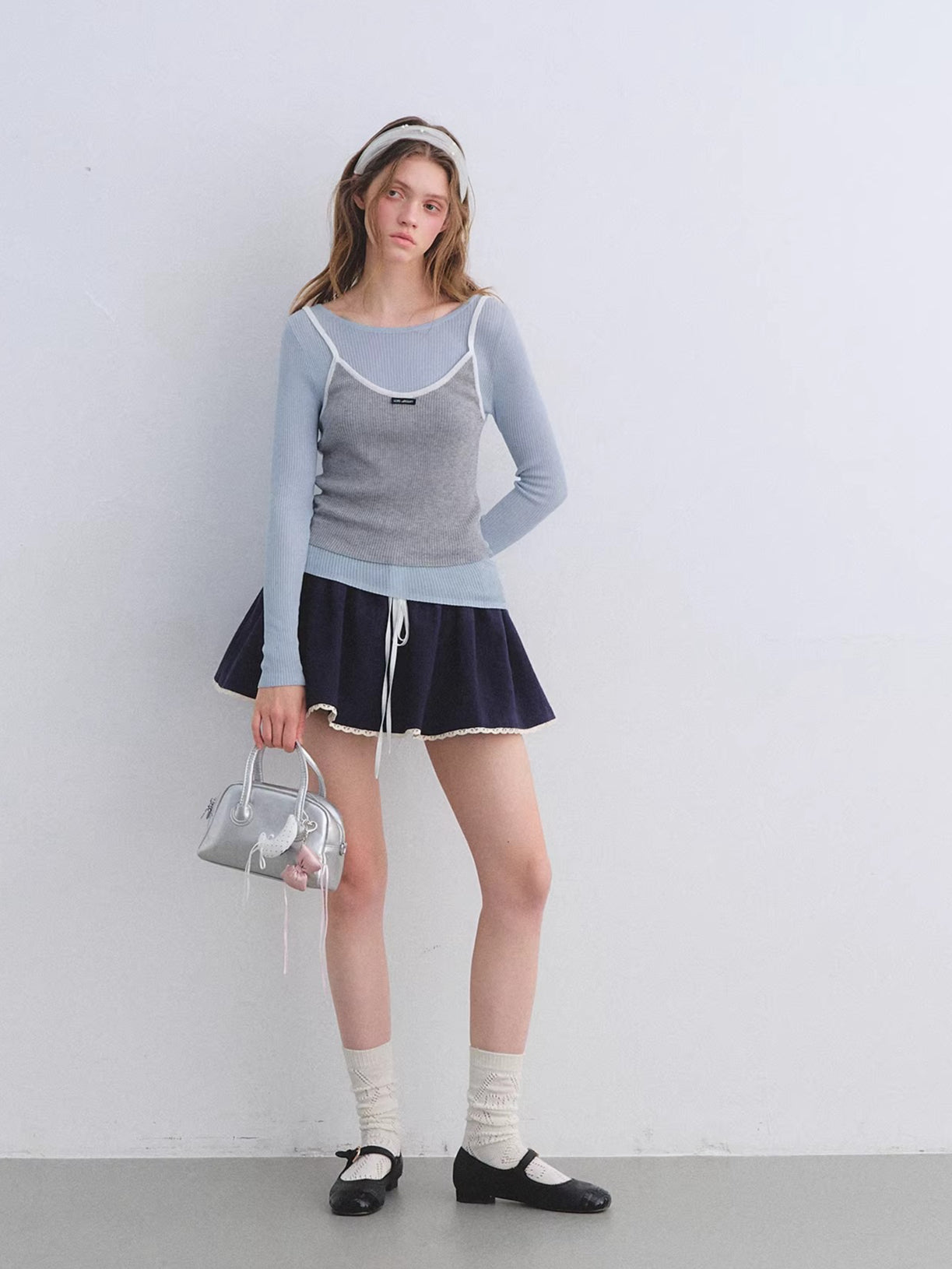 Preppy Ruffle Trim Jacquard Mini Skirt