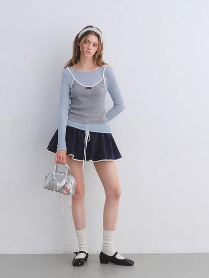 Preppy Ruffle Trim Jacquard Mini Skirt