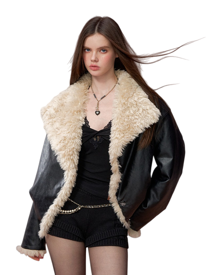 Reversible Faux Fur &amp; PU Leather Jacket