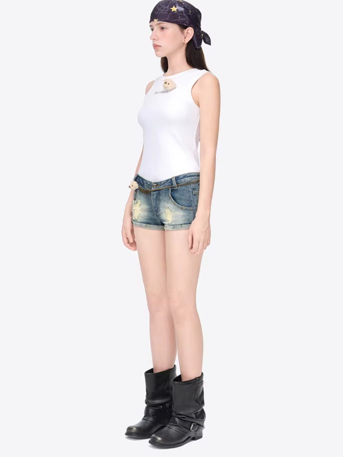 Metal Chain Low-Rise Denim Hot Shorts
