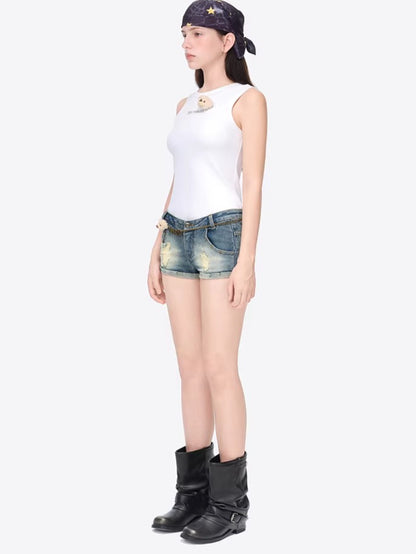 Metal Chain Low-Rise Denim Hot Shorts
