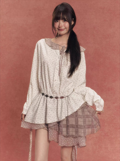 Deconstructed Patchwork Waist-Cinched Shirt Dress