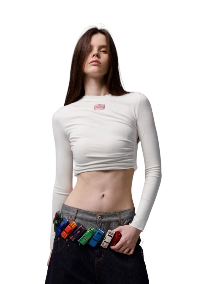 Ruched Long Sleeve Cropped T-shirt - CHINASQUAD