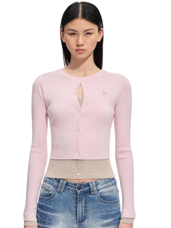 Lugano Wool Blend Contrast Layered Knit Cardigan