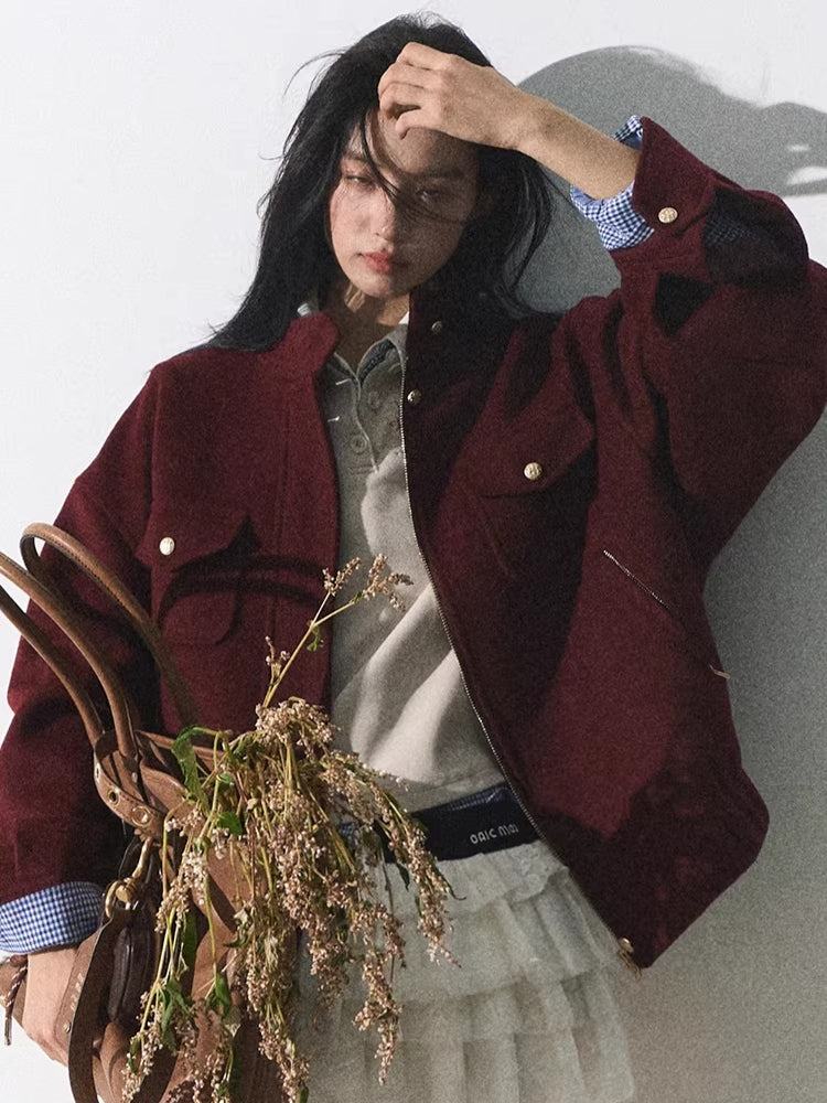 Wool-Blend Oversized Short Jacket