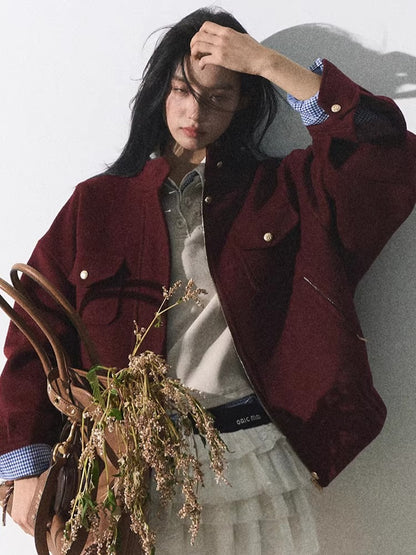 Wool-Blend Oversized Short Jacket