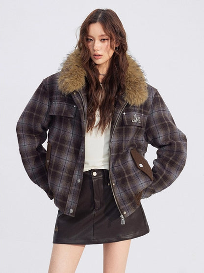 Melange Wool-Blend Quilted Plaid Jacket