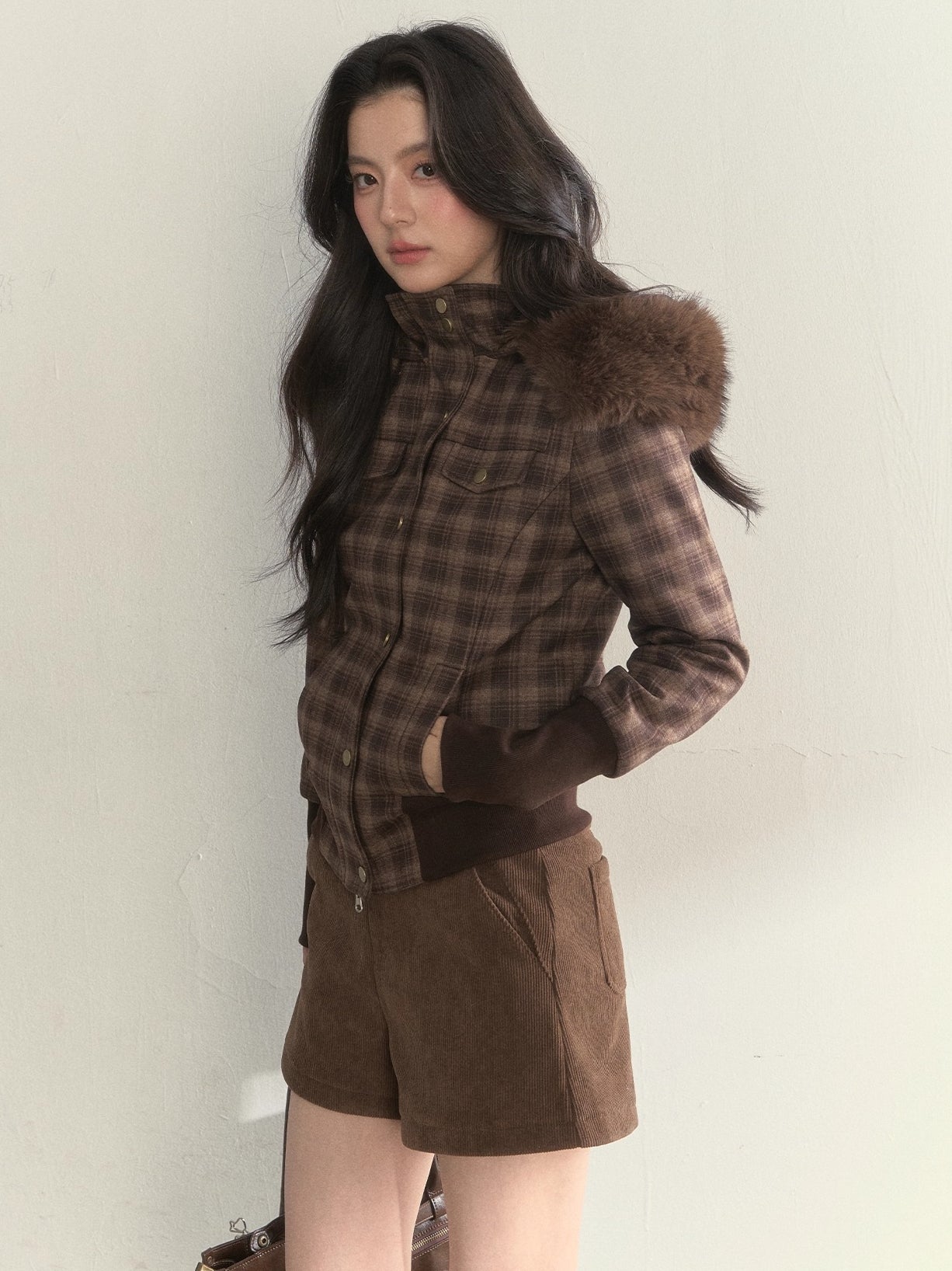 Fleece-Lined Faux Fur Collar Hooded Jacket