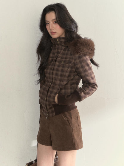 Fleece-Lined Faux Fur Collar Hooded Jacket