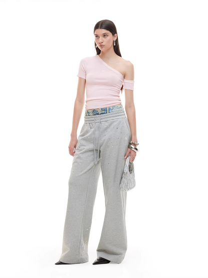Asymmetric Sculpting Contrast Trim Fitted Tee