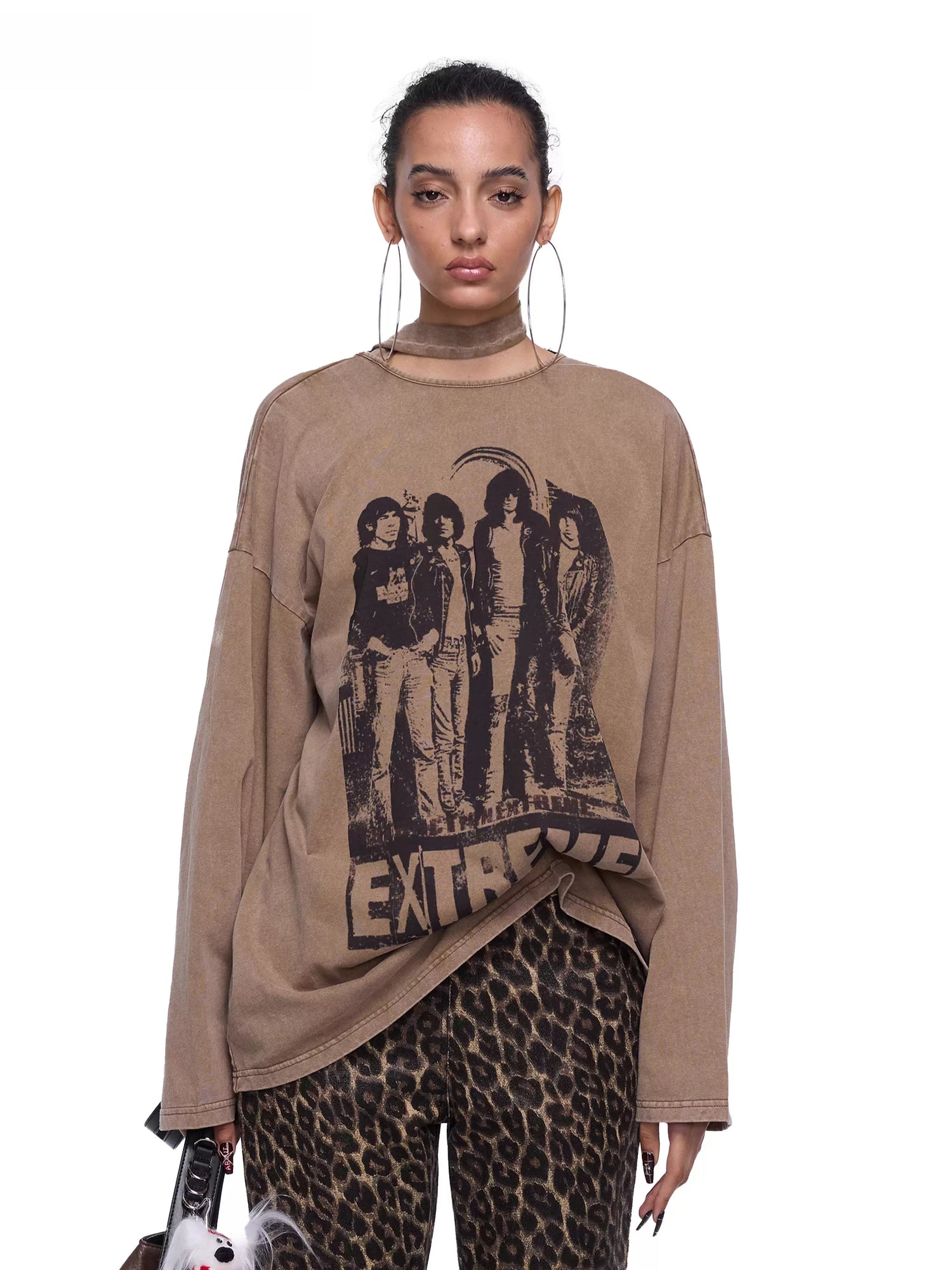 Washed Portrait Print Long Sleeve T-Shirt