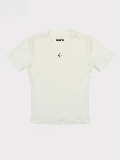 Waist-Cinching Embroidered Round-Neck T-Shirt - CHINASQUAD