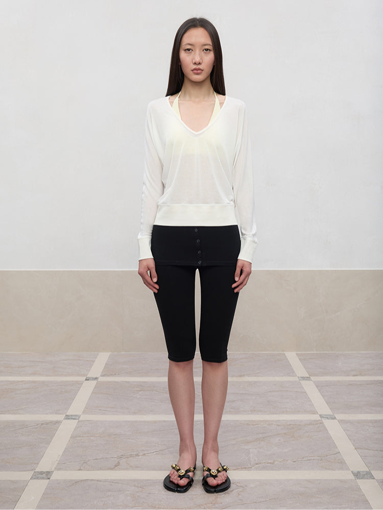High Elastic Mid-Low Waist Five-Quarter Shorts