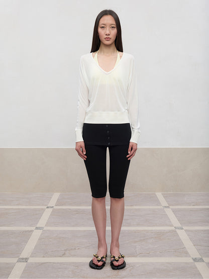 High Elastic Mid-Low Waist Five-Quarter Shorts