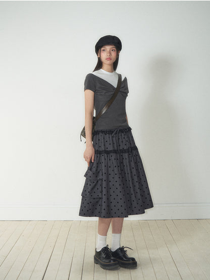 Polka Dot Pocket Loose Midi Skirt