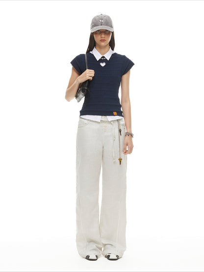 Heart Cut-Out Linen Blend Slim Tee
