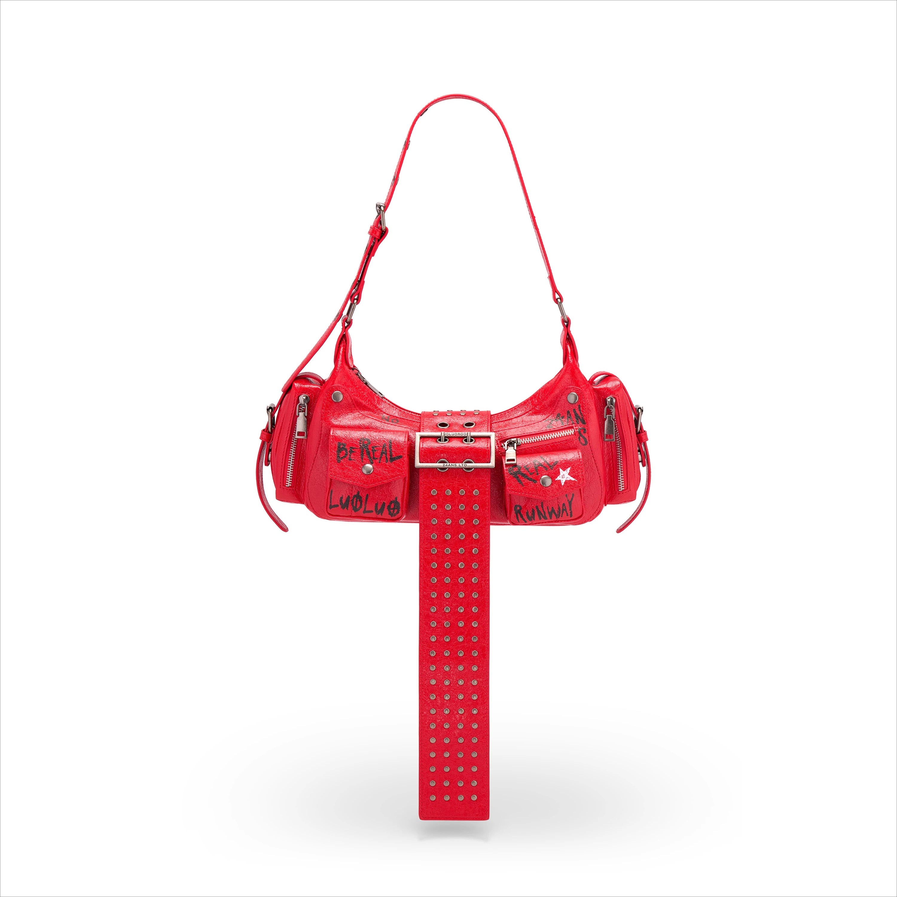 Graffiti-Print PU Cracked-Leather Bag