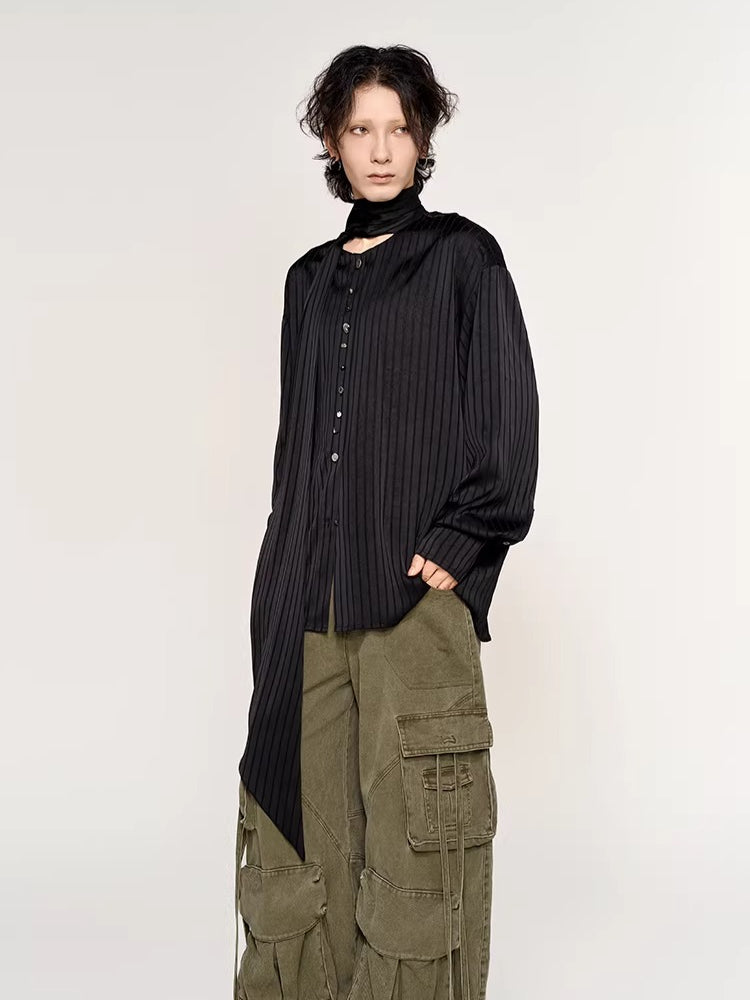 Silk-Feel Deconstructed Collar Shirt