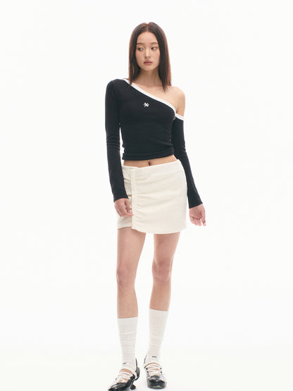 Asymmetrical Shoulder Slim-Fit Long-Sleeve Top