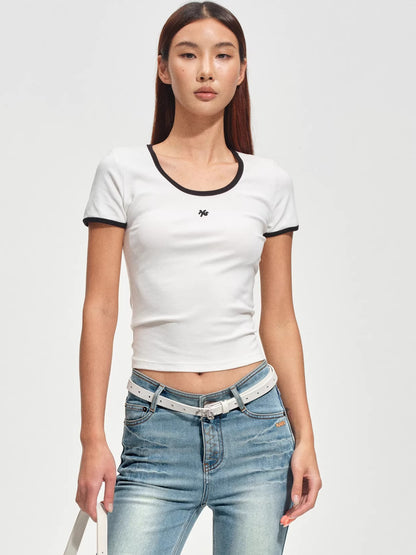 Ribbed Crewneck Fitted Sports T-Shirt