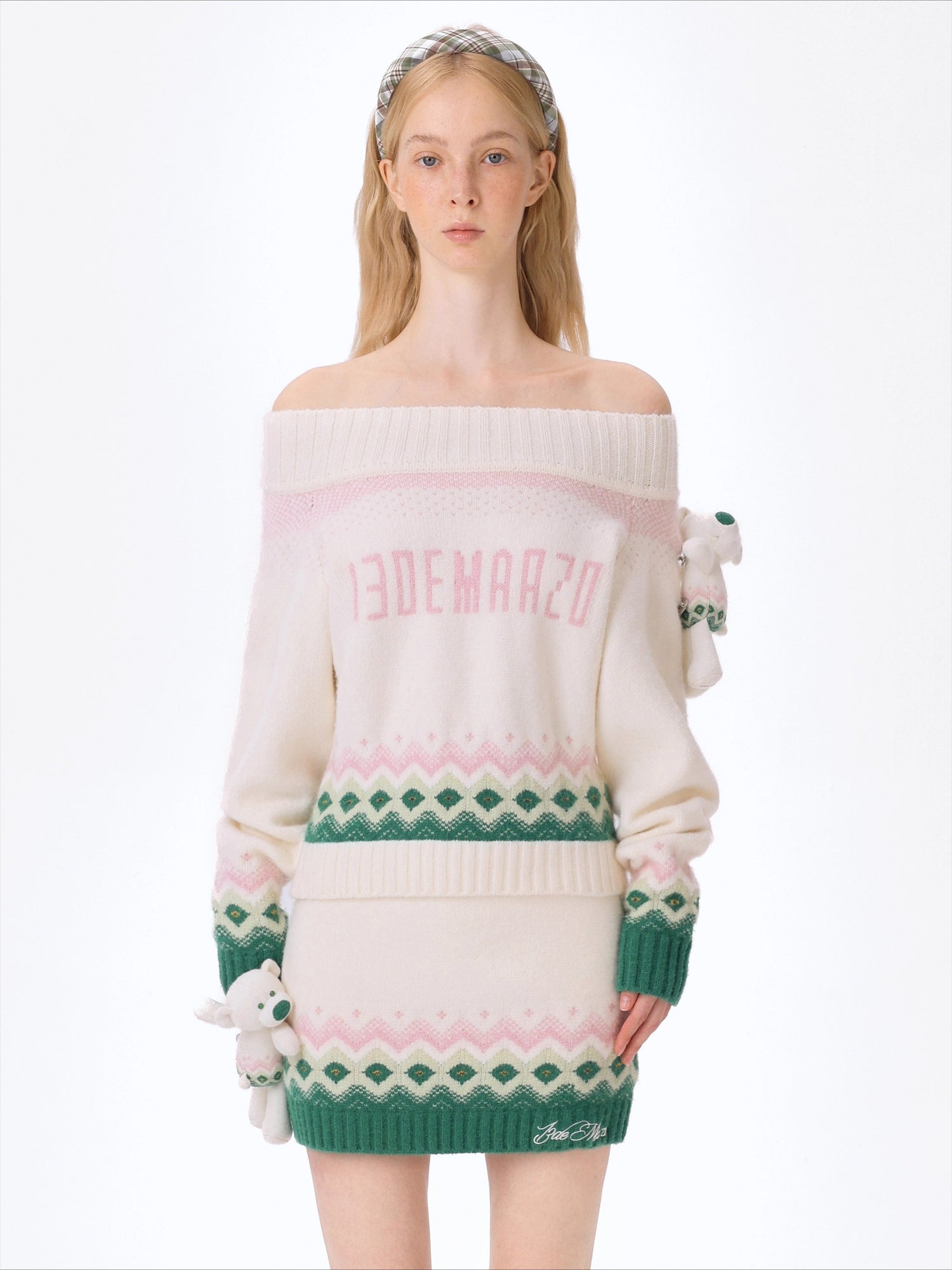 Fair Isle Off-Shoulder Knit Sweater