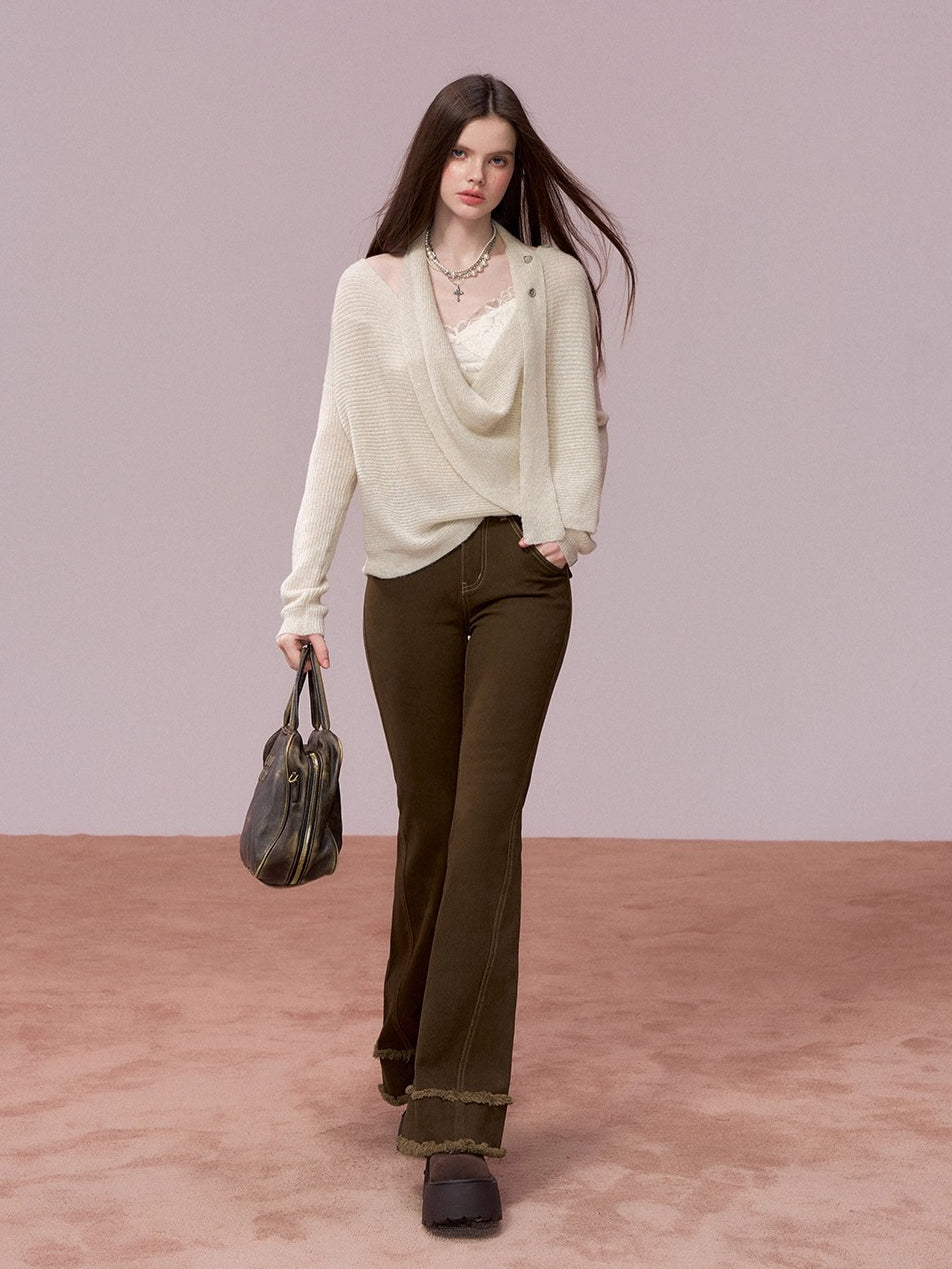 Washed Vintage-Style Loose Denim Pants