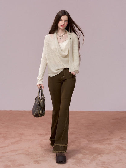 Washed Vintage-Style Loose Denim Pants