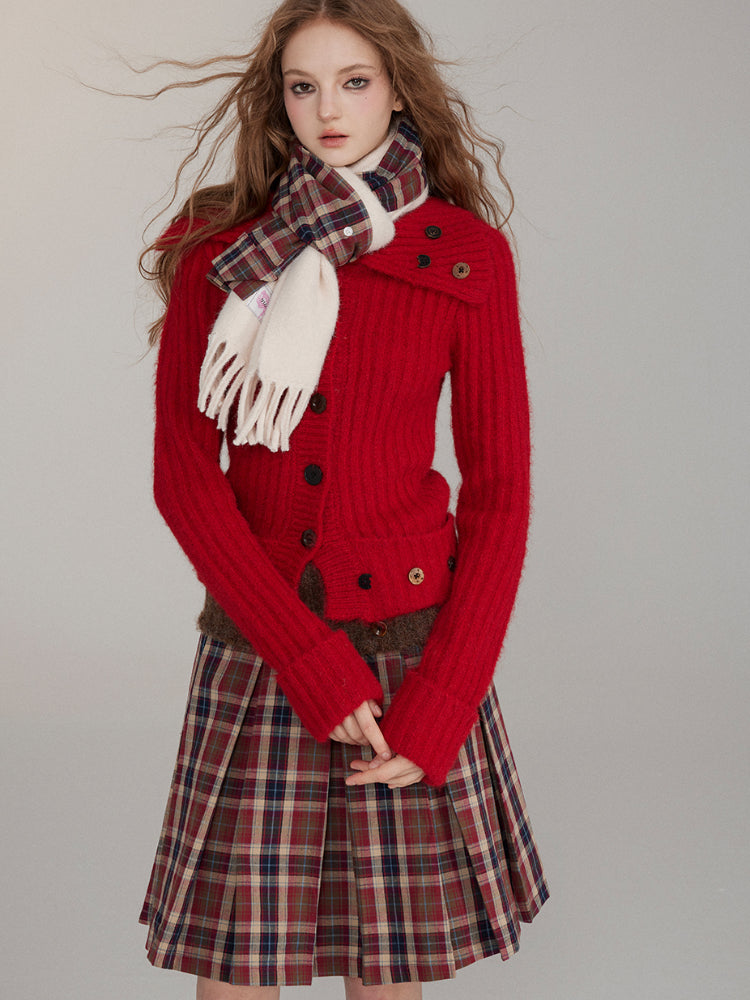 Detachable Plaid Multi-Use Woolen Scarf