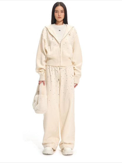 Stardust Gradient Rhinestone Hooded Knit Cardigan