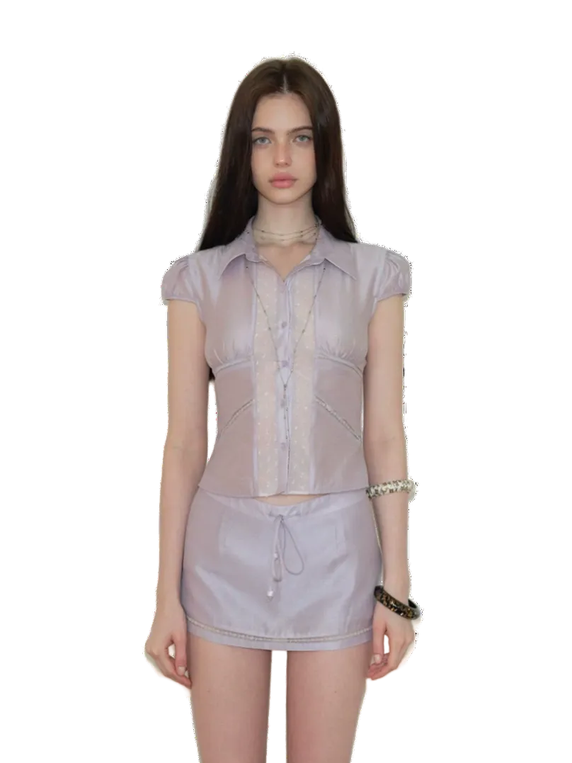 Lustrous Acetate Shirt &amp; Mini Skirt Set NeverMore