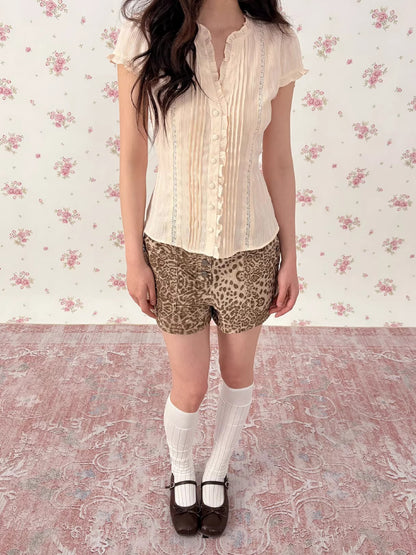 Vintage Leopard Low-Rise Denim Shorts
