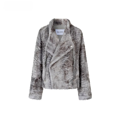 Textured Faux Fur Oversized Lapel Jacket