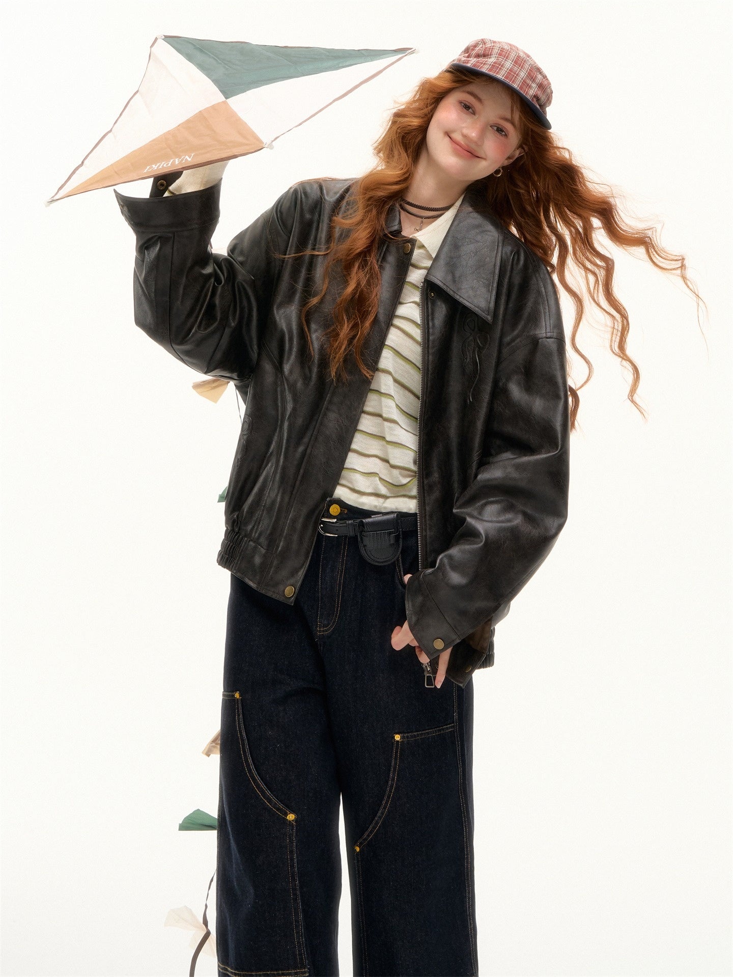 Vintage Bow Embossed Leather Jacket