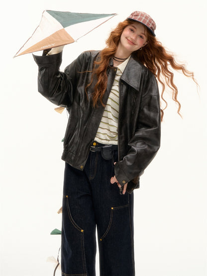 Vintage Bow Embossed Leather Jacket