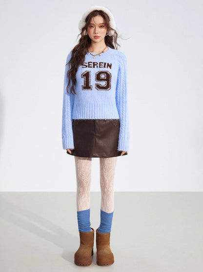 Contrast Cable Knit Wool Crewneck