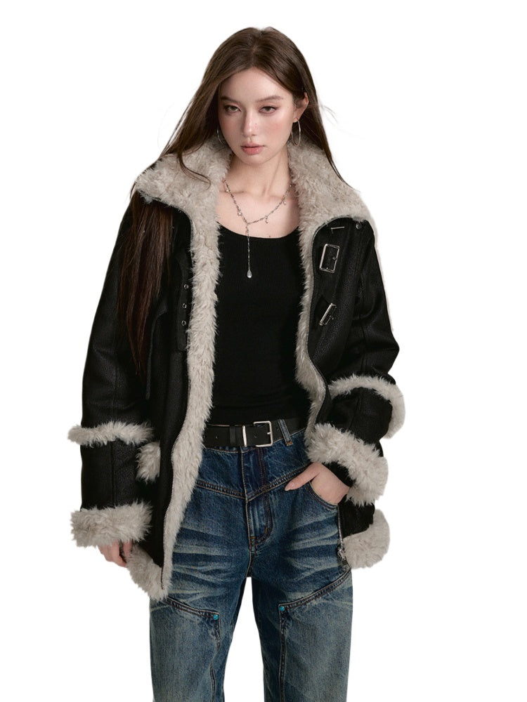 Reversible Faux Suede Fur Coat