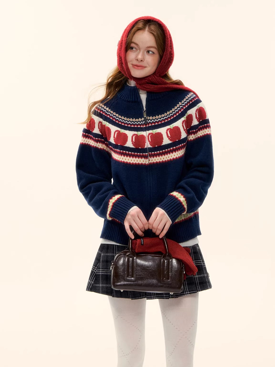 Zip-Up Wool-Blend Knit Cardigan