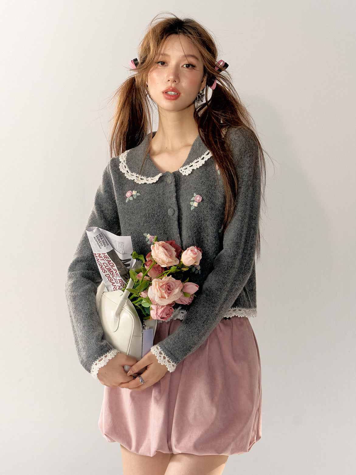 Lace Doll Collar Knit Cardigan