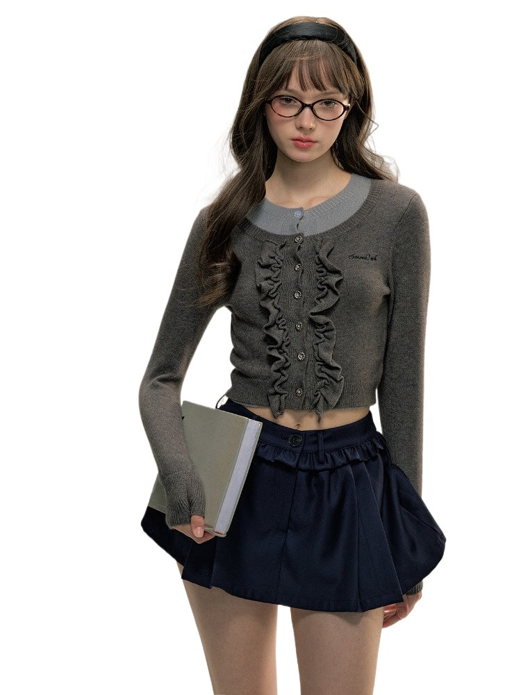 Gray 2-in-1 Lace Trim Knit Sweater