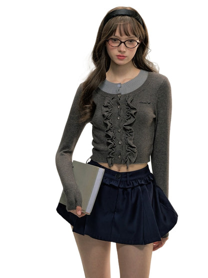 Gray 2-in-1 Lace Trim Knit Sweater