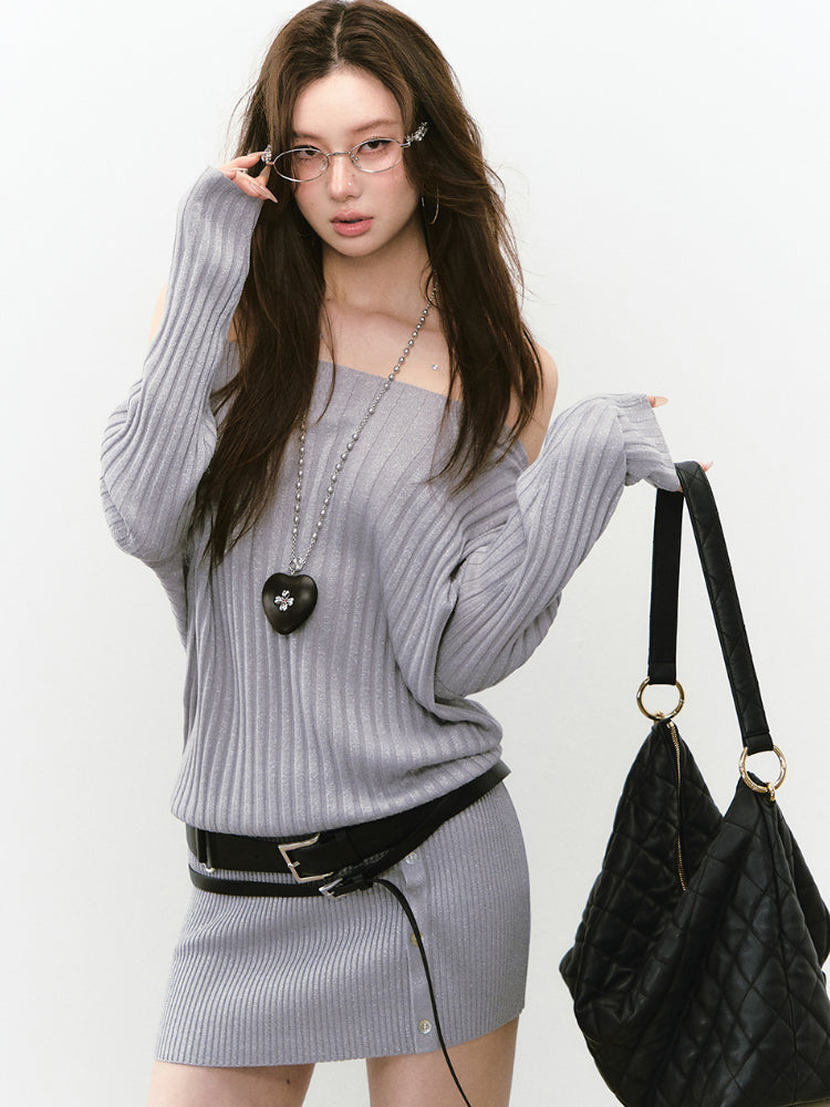 Thin One-shoulder Oblique-shoulder Button Dress - CHINASQUAD