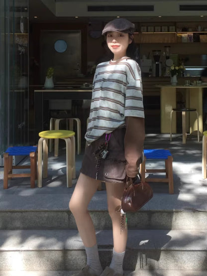 Contrast-Neck Relaxed Patchwork Cotton T-Shirt