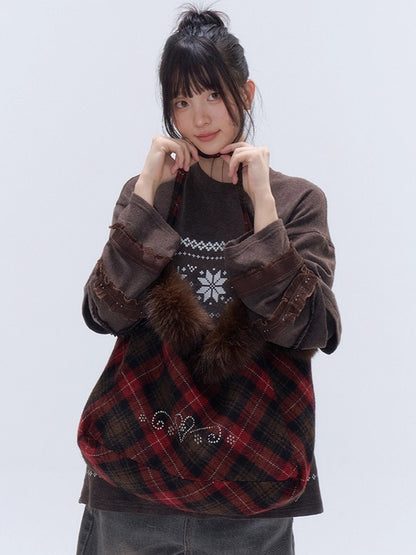 Plaid Wool-Blend Large Tote Bag