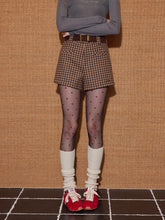 Plaid Suede Belted High-Waist A-Line Shorts - CHINASQUAD