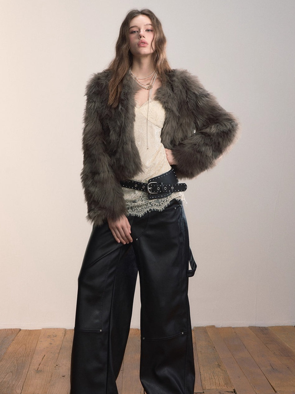 Gleam Rivet Strap PU Leather Pants
