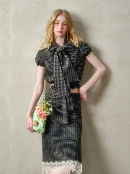 Natural Cotton Bow-Tie Shirt &amp; Skirt Set