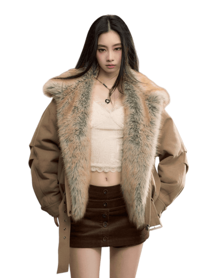 Detachable Gradient Faux Fur Padded Jacket