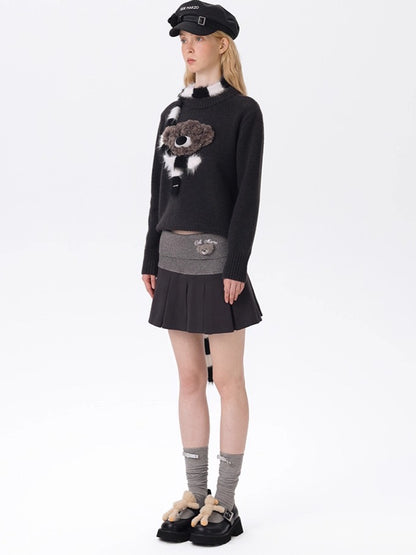 Knit Foldover Pleated Mini Skirt