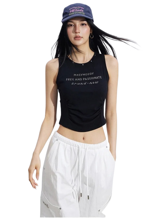 Logo Cinched Waist Sleeveless Tank Top