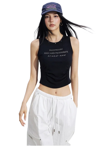 Logo Cinched Waist Sleeveless Tank Top